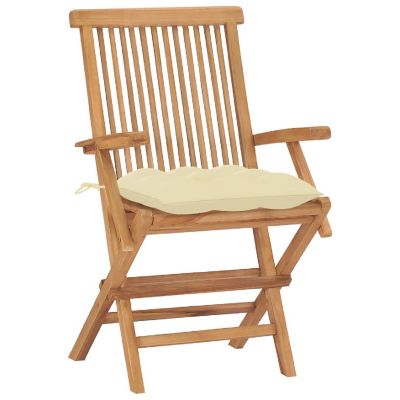vidaXL Patio Chairs with Cream White Cushions 2 pcs Solid Teak Wood Image 2