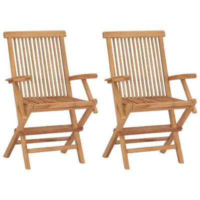 vidaXL Patio Chairs with Cream White Cushions 2 pcs Solid Teak Wood Image 3