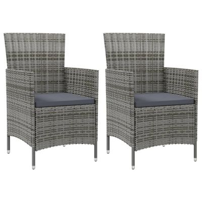 vidaXL Patio Chairs with Cushions 2 pcs Poly Rattan Gray Image 1