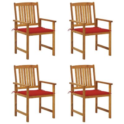 vidaXL Patio Chairs with Cushions 4 pcs Solid Acacia Wood Red Image 1