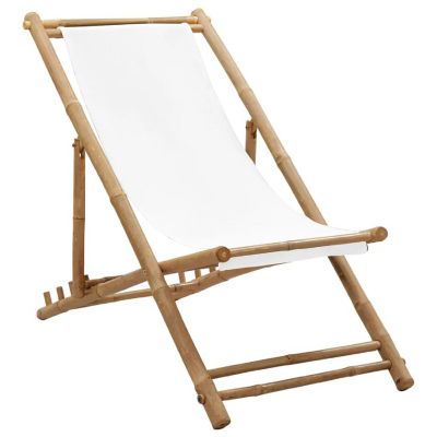 vidaXL Patio Deck Chair Bamboo and Canvas Image 1