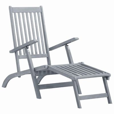 vidaXL Patio Deck Chair with Footrest Gray Wash Solid Acacia Wood Image 1