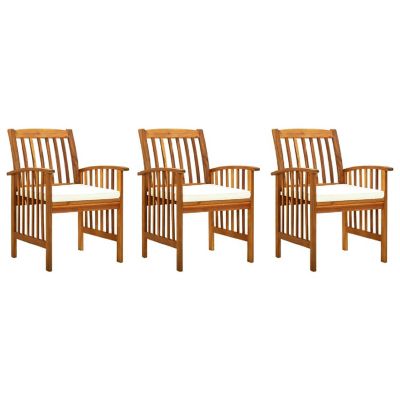 vidaXL Patio Dining Chairs 3 pcs with Cushions Solid Acacia Wood White Image 1
