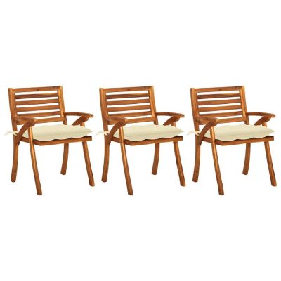 vidaXL Patio Dining Chairs with Cushions 3 pcs Solid Acacia Wood Cream Image 1