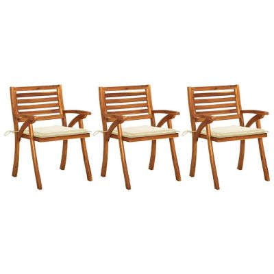 vidaXL Patio Dining Chairs with Cushions 3 pcs Solid Acacia Wood Image 1