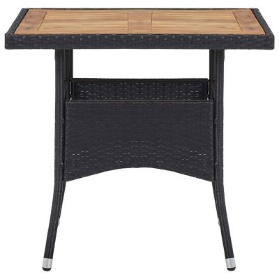 vidaXL Patio Dining Table Black Poly Rattan and Solid Acacia Wood Image 2