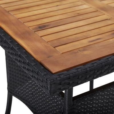 vidaXL Patio Dining Table Black Poly Rattan and Solid Acacia Wood Image 3