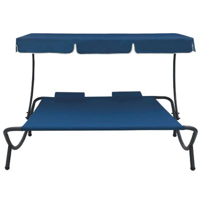 vidaXL Patio Lounge Bed with Canopy and Pillows Blue Image 2