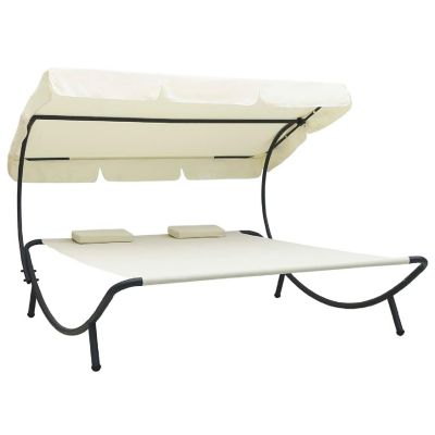 vidaXL Patio Lounge Bed with Canopy and Pillows Cream White Image 1