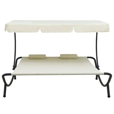 vidaXL Patio Lounge Bed with Canopy and Pillows Cream White Image 2