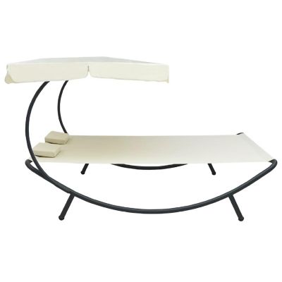 vidaXL Patio Lounge Bed with Canopy and Pillows Cream White Image 3