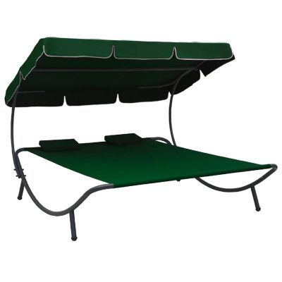 vidaXL Patio Lounge Bed with Canopy and Pillows Green Image 1