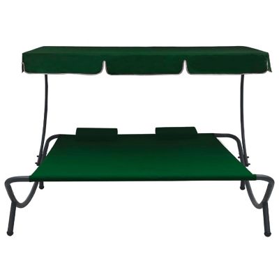 vidaXL Patio Lounge Bed with Canopy and Pillows Green Image 2