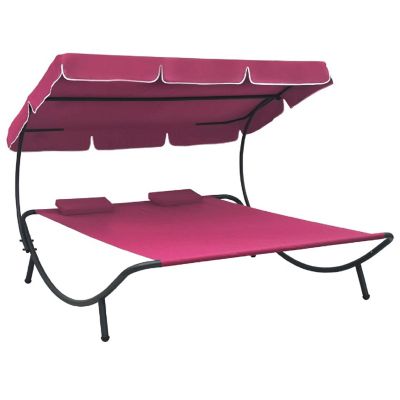 vidaXL Patio Lounge Bed with Canopy and Pillows Pink Image 1
