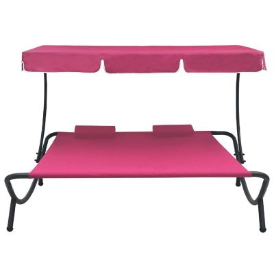 vidaXL Patio Lounge Bed with Canopy and Pillows Pink Image 2