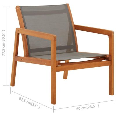 vidaXL Patio Lounge Chair Gray Solid Wood Eucalyptus and Textilene Image 3