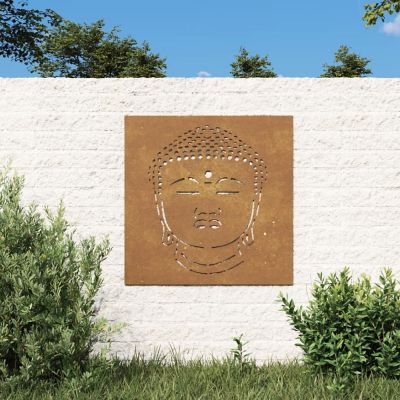 vidaXL Patio Wall Decoration 21.7"x21.7" Corten Steel Buddha Head Design Image 1