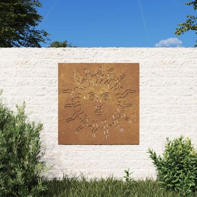 vidaXL Patio Wall Decoration 21.7"x21.7" Corten Steel Sun Design Image 1