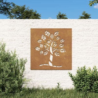 vidaXL Patio Wall Decoration 21.7"x21.7" Corten Steel Tree Design Image 1