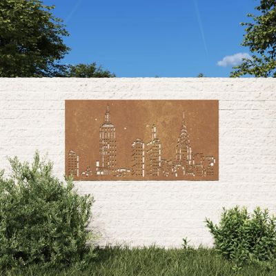 vidaXL Patio Wall Decoration 41.3"x21.7" Corten Steel Skyline Design Image 1