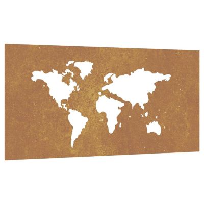 vidaXL Patio Wall Decoration 41.3"x21.7" Corten Steel World Map Design Image 1