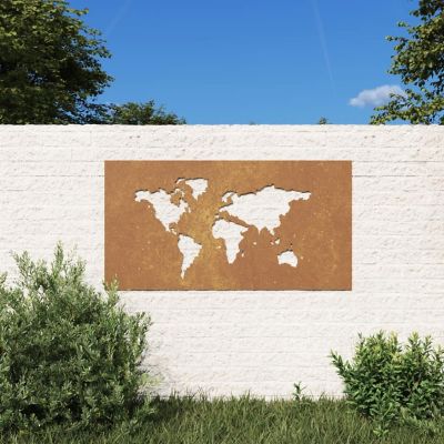 vidaXL Patio Wall Decoration 41.3"x21.7" Corten Steel World Map Design Image 1