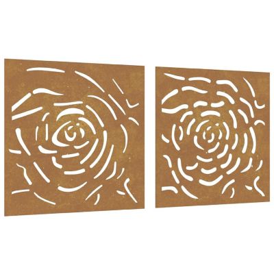 vidaXL Patio Wall Decorations 2 pcs 21.7"x21.7" Corten Steel Rose Design Image 1