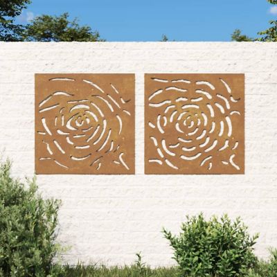 vidaXL Patio Wall Decorations 2 pcs 21.7"x21.7" Corten Steel Rose Design Image 1