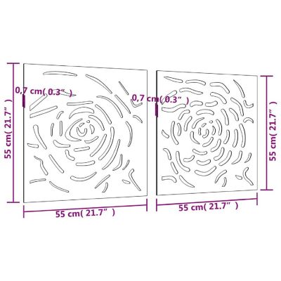 vidaXL Patio Wall Decorations 2 pcs 21.7"x21.7" Corten Steel Rose Design Image 3