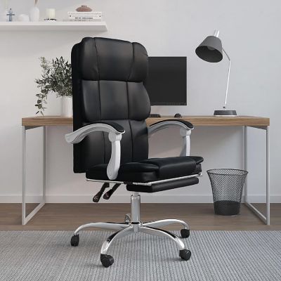 vidaXL Reclining Office Chair Black Faux Leather Image 1