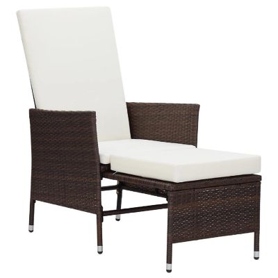 vidaXL Reclining Patio Chair with Cushions Poly Rattan Brown Image 2