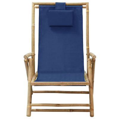 vidaXL Reclining Relaxing Chair Navy Blue Bamboo and Fabric Image 2