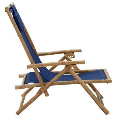 vidaXL Reclining Relaxing Chair Navy Blue Bamboo and Fabric Image 3