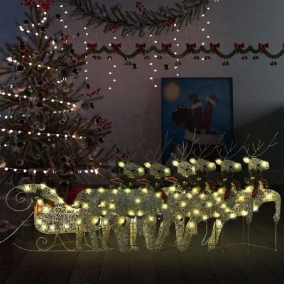 vidaXL Reindeer & Sleigh Christmas Decoration 140 LEDs Outdoor Gold Image 1