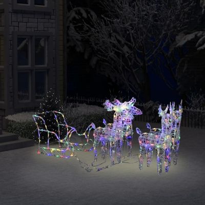 vidaXL Reindeers & Sleigh Christmas Decoration 110.2"x11"x21.7" Acrylic pre-lit reindeers Image 1
