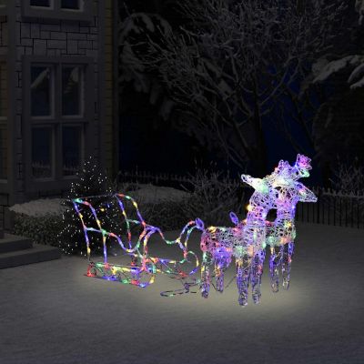 vidaXL Reindeers & Sleigh Christmas Decoration 160 LEDs 51.2" Acrylic reindeer and sleigh Image 1