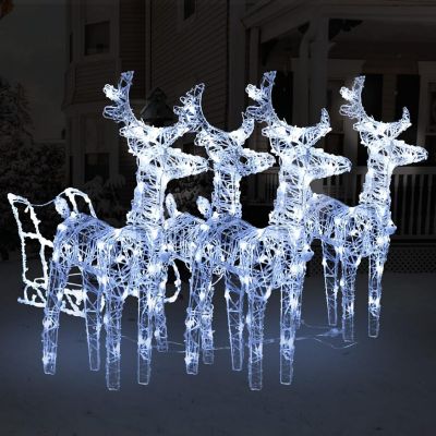 vidaXL Reindeers & Sleigh Christmas Decoration 240 LEDs Xmas  Image 1