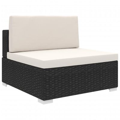 vidaXL Sectional Middle Sofas with Cushions Poly Rattan Black Image 1