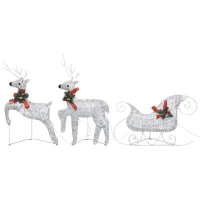 vidaXL Silver Reindeer & Sleigh Christmas Decoration with 60pc LED Lights Image 1