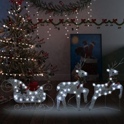 vidaXL Silver Reindeer & Sleigh Christmas Decoration with 60pc LED Lights Image 1