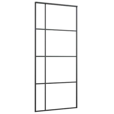 vidaXL Sliding Door Frosted ESG Glass and Aluminum 35.4"x80.7" Black Image 1