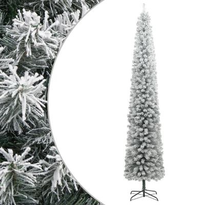 vidaXL Slim Christmas Tree with Stand and Flocked Snow 118.1" PVC Image 1