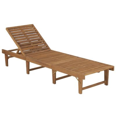 vidaXL Solid Acacia Wood Folding Sun Lounger with Green Cushion Image 2