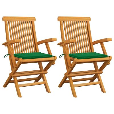 vidaXL Solid Acacia Wood Patio Chairs with Green Cushions 2 pcs Image 1