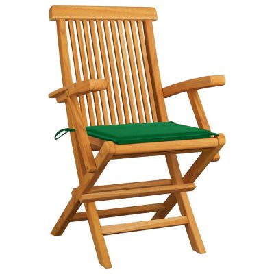 vidaXL Solid Acacia Wood Patio Chairs with Green Cushions 2 pcs Image 2