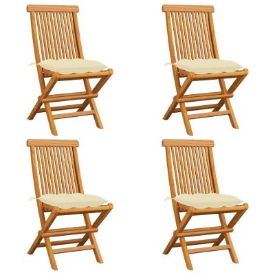 vidaXL Solid Teak Wood Patio Chairs with Cream White Cushions 4 pcs Image 1