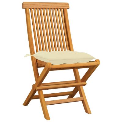 vidaXL Solid Teak Wood Patio Chairs with Cream White Cushions 4 pcs Image 2