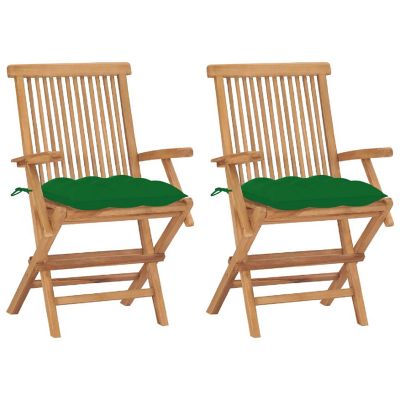 vidaXL Solid Teak Wood Patio Chairs with Green Cushions 2 pcs Image 1