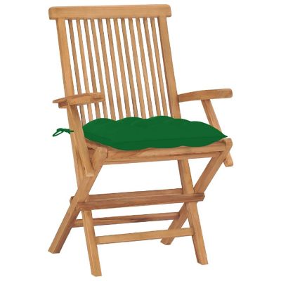 vidaXL Solid Teak Wood Patio Chairs with Green Cushions 2 pcs Image 2