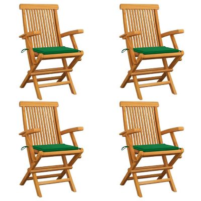 vidaXL Solid Teak Wood Patio Chairs with Green Cushions 4 pcs Image 1